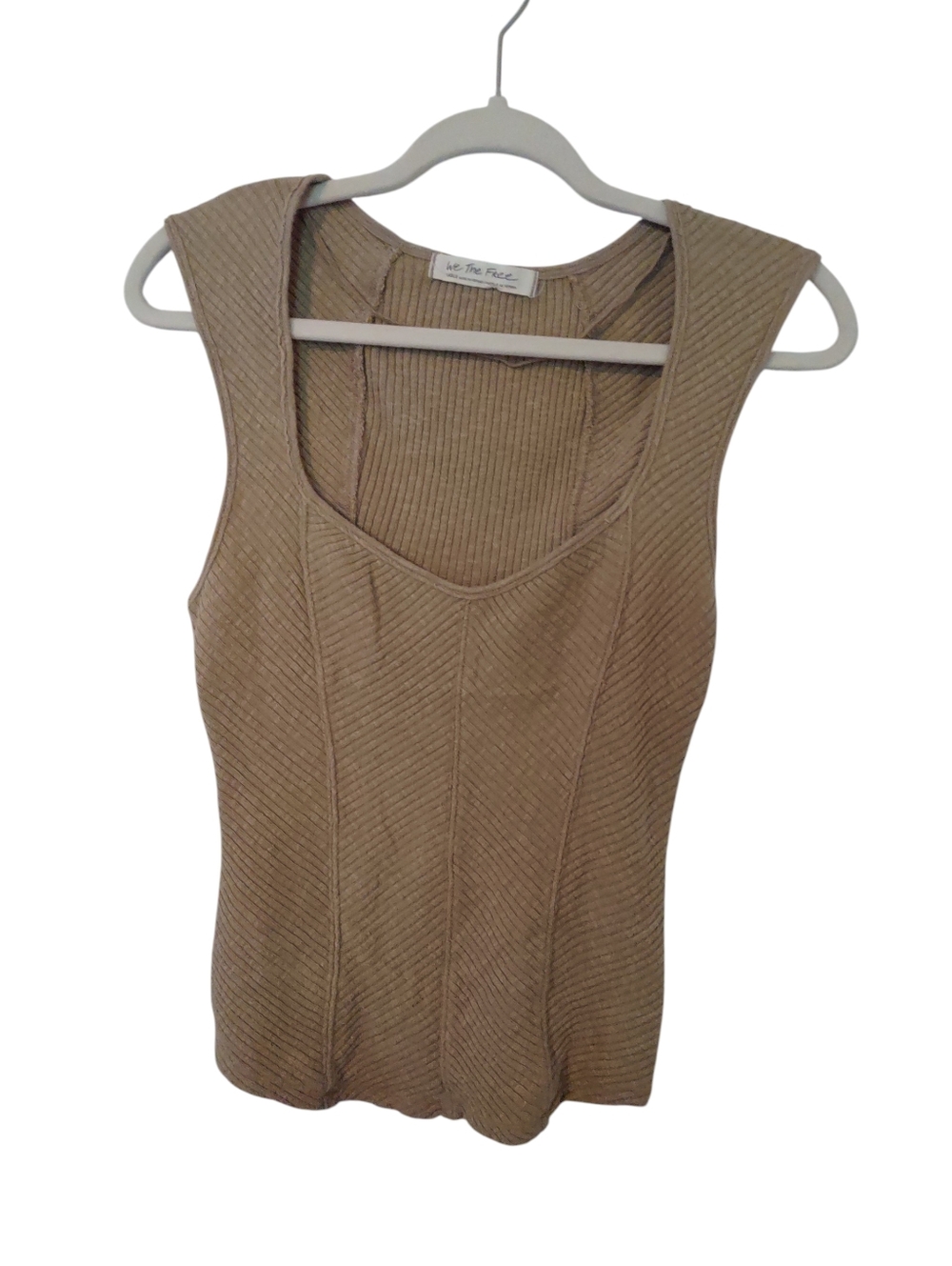 We The Free Women's Sleeveless Boss Babe Beige Ribbed Tank Shirt Size: Large